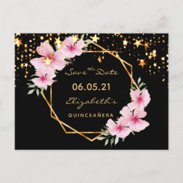 Postal Quinceanera Save the Date tropical gold estrella n