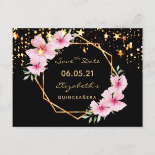 Postal Quinceanera Save the Date tropical gold estrella n