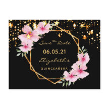 Quinceanera Save the Date tropical gold estrella n