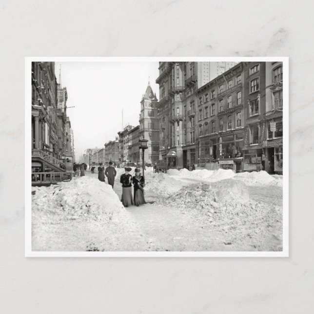 Postal Quinta Avenida, Tormenta de Nieve, Nueva York 1906 (Anverso)