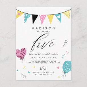 Postal Quinto cumpleaños   Fiesta de cumpleaños de Cute D