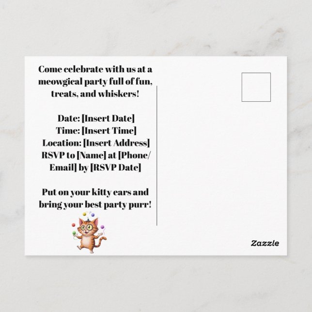 Postal Quirky Cat Whimsical Feline Art para los amantes d (Reverso)