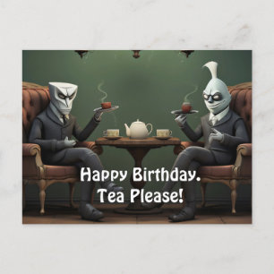 Postal Quirky Creepy torcido té beber caballeros