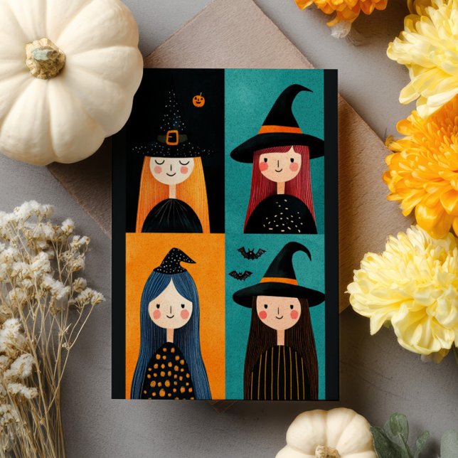Postal Quirky Ilustraciones de brujas espeluznantes Hallo (Subido por el creador)