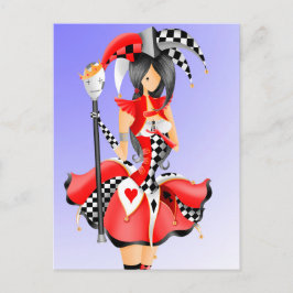 Postal Quirky Jester & Puppet King Red Postcard