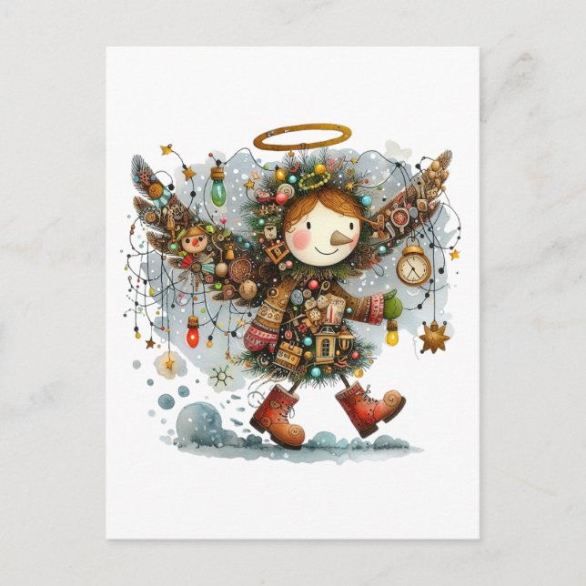 Postal Quirky Navidades Angel Arte Moderno de Ilustracion (Anverso)