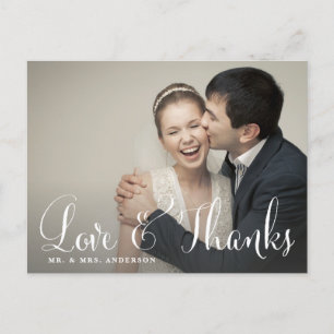 Postal Quirky Whimsical Script Boda Gracias Postcard