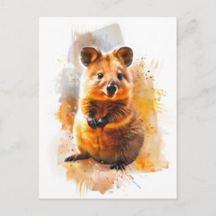 Postal Quokka acuarela en el hábitat natural