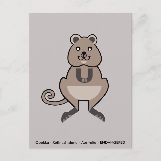 Postal QUOKKA dibujado a mano -Marsupial - Animal en peli (Anverso)