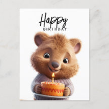 Quokka linda con pastel de cumpleaños 