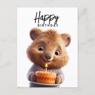 Postal Quokka linda con pastel de cumpleaños