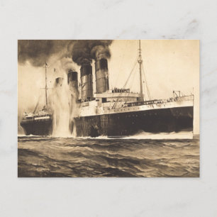Postal R.M.S. Lusitania golpeada por Torpedos de Kinsale 