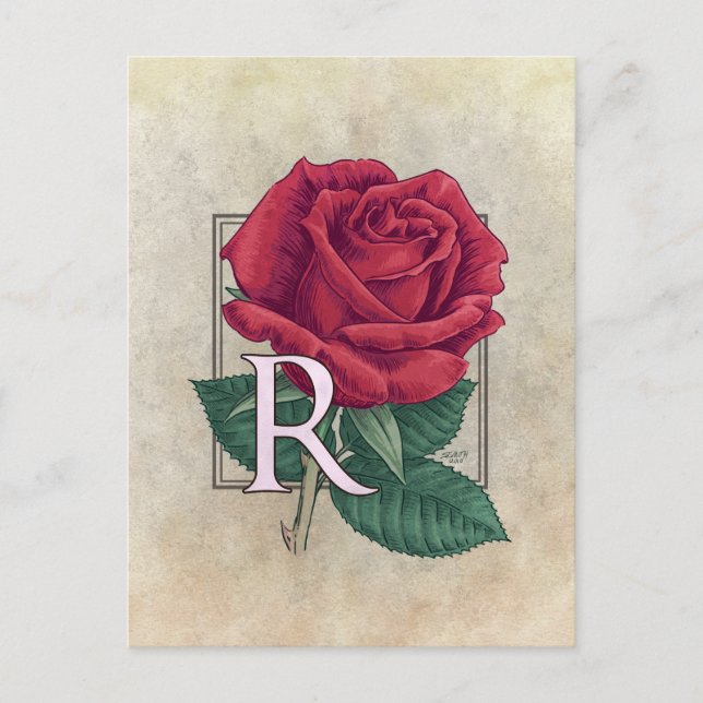 Postal R para Rosas Monograma de Flores (Anverso)
