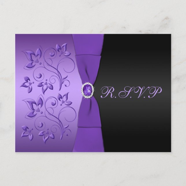 Postal R.S.V.P con floral morado y negro (Anverso)