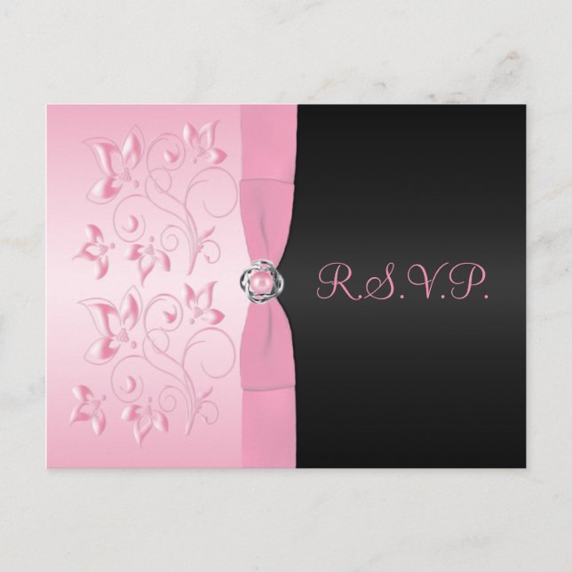 Postal R.S.V.P. floral rosa y negra (Anverso)