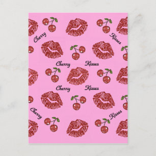 Postal RAB Rockabilly Besos de Cereza en Rosa