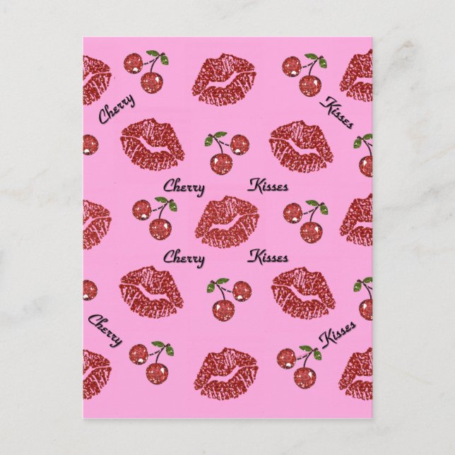 Postal RAB Rockabilly Besos de Cereza en Rosa (Anverso)