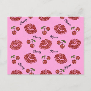 Postal RAB Rockabilly Besos de Cereza en Rosa