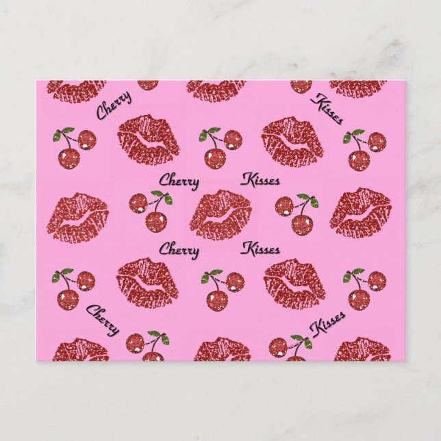 Postal RAB Rockabilly Besos de Cereza en Rosa (Anverso)