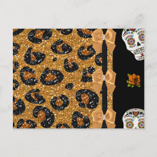 Postal RAB Rockabilly Oro Estampado de Leopardo Calaveras