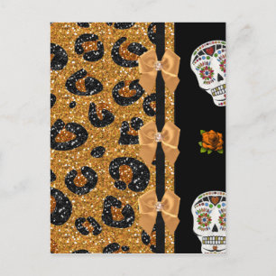 Postal RAB Rockabilly Oro Estampado de Leopardo Calaveras