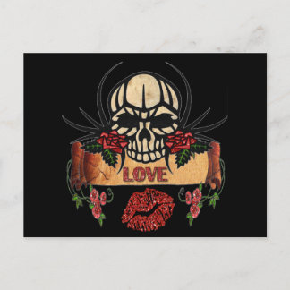 Postal RAB Rockabilly Skull Rosas Aman Lipstick