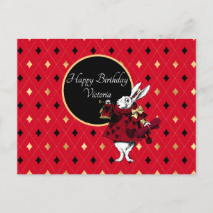 Postal Rabbit blanco en cumpleaños rojo