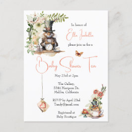 Postal Rabbit blanco y ratón victoriano de té