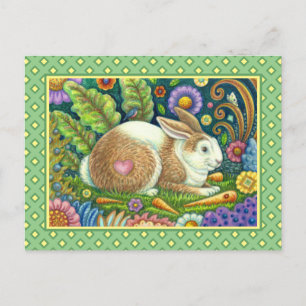 POSTAL RABBIT DE ARTE FOLLAR Y BLUEBIRD EN JARDÍN SECRETO