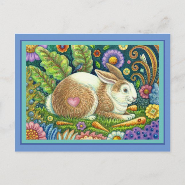 POSTAL RABBIT DE ARTE FOLLAR Y BLUEBIRD EN JARDÍN SECRETO (Anverso)