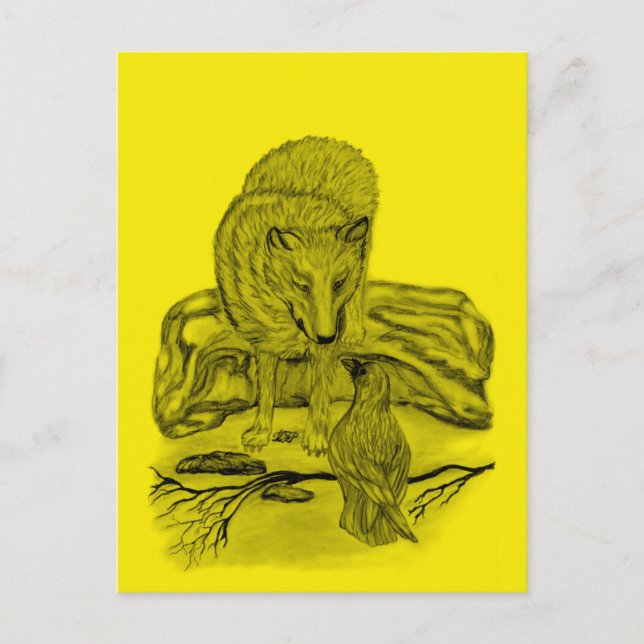 Postal Rabe mit Wolf schwarz gelb Design (Anverso)