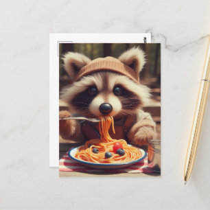 Postal Raccoon Adorable Come Spaghetti