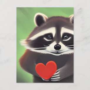 Postal Raccoon Adorable Con Un Corazón