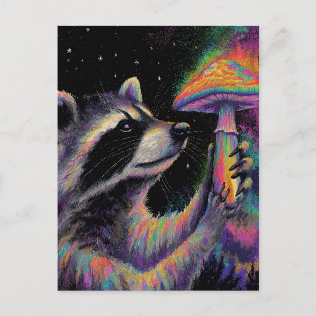 Postal Raccoon and a Neon Chalk Mushroom at Night (Anverso)