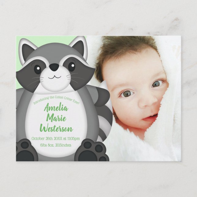 Postal Raccoon Baby Shower Woodland (Anverso)