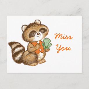 Postal Raccoon bebé en chaleco Naranja con la mejor rana