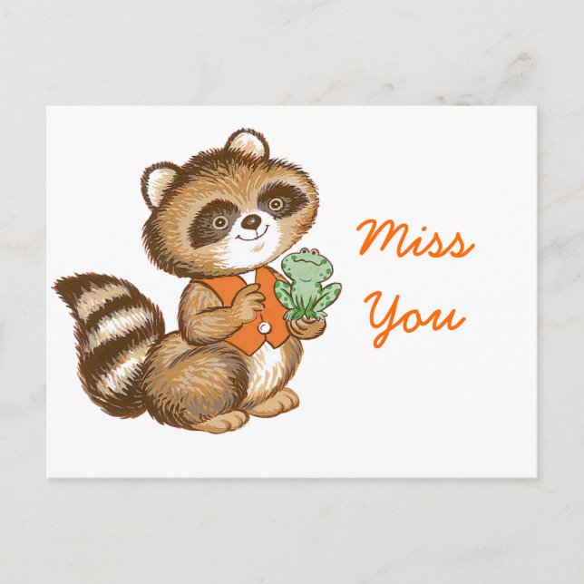 Postal Raccoon bebé en chaleco Naranja con la mejor rana  (Anverso)