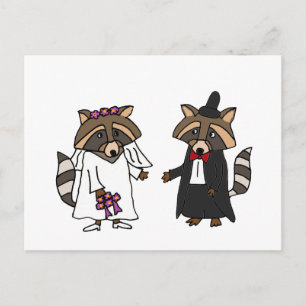 Postal Raccoon Bride divertida y Groom Boda Art