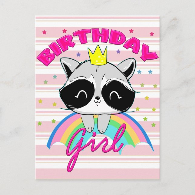 Postal Raccoon Chica de cumpleaños Fiesta animal Raccoon  (Anverso)