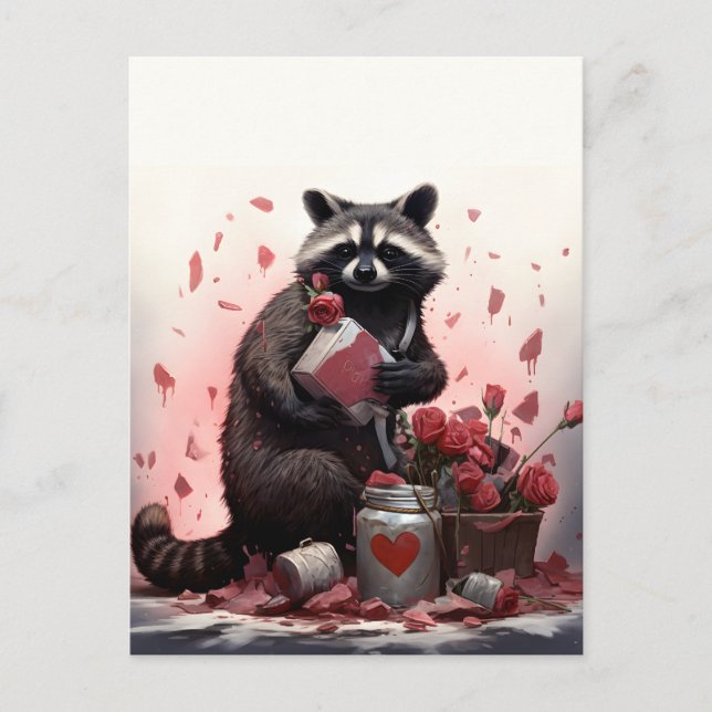 Postal Raccoon con basura Día de San Valentín (Anverso)