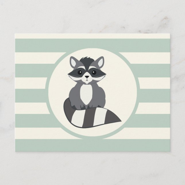 Postal Raccoon de Woodland lindo; verde sabio claro (Anverso)