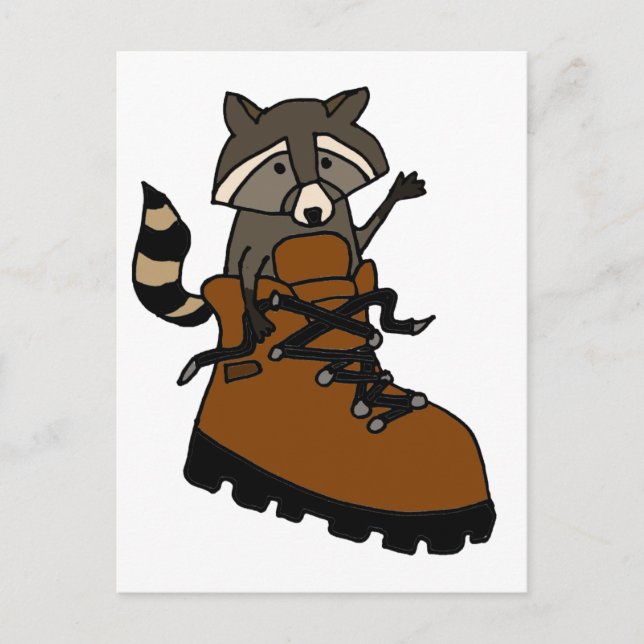 Postal Raccoon divertida en el arranque del senderismo (Anverso)