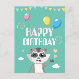 Postal Raccoon divertido lindo con globos