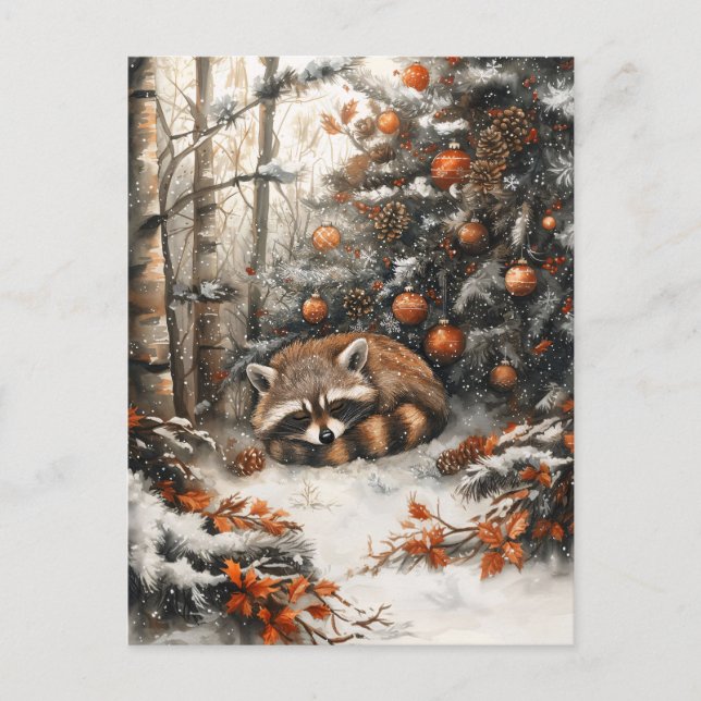Postal Raccoon durmiente Navidades rusos singulares (Anverso)