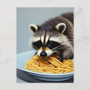 Postal Raccoon Eating Spaghetti