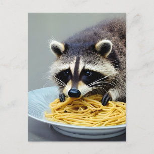 Postal Raccoon Eating Spaghetti