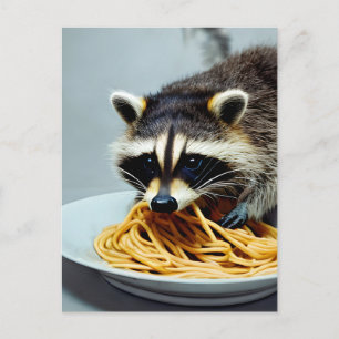 Postal Raccoon Eating Spaghetti