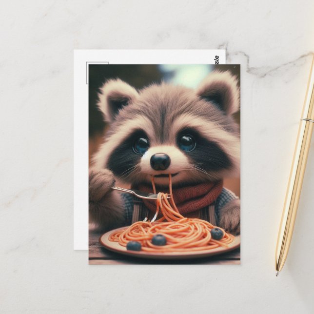 Postal Raccoon Eats Spaghetti (Anverso/Reverso In Situ)