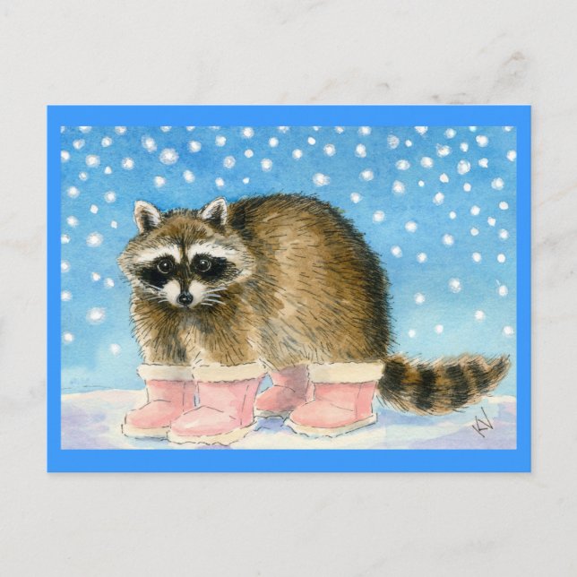 Postal Raccoon en botas rosas postcard (Anverso)