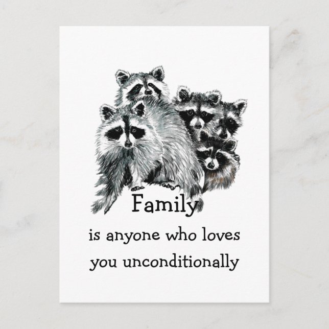 Postal Raccoon Family Love Cita Arte Animal (Anverso)